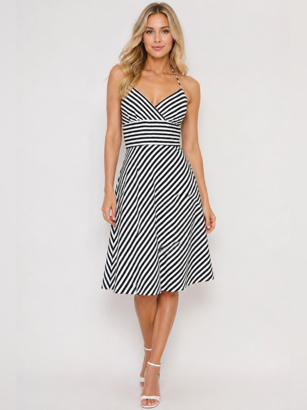 White House Black Market halter midi dress sundress 6 retro striped